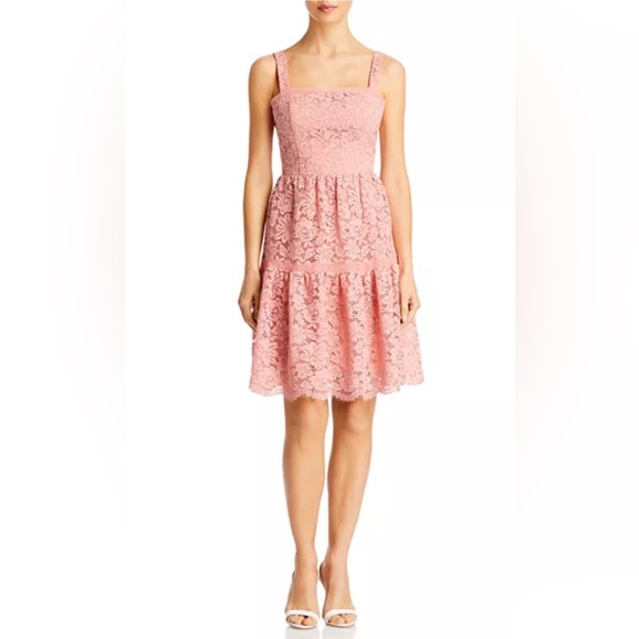 Bloomingdale’s Aqua Rosette Lace Tiered Dress Size 4 New w/Tag Retail $278